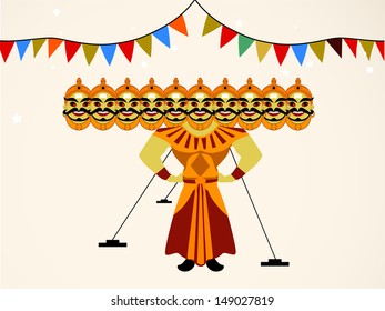 Indian festival Dussehra concept with illustration of Ravan with his ten heads.