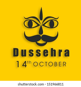 Indian festival Dussehra concept with illustration of Ravana face on yellow background.