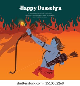 Indian Festival Dussehra also known as Vijayadashami, Dasara or Dusshera - Lord Rama Killing Ravana by bow and arrow on Navratri and ravan fire on land - Shree Ram Navami