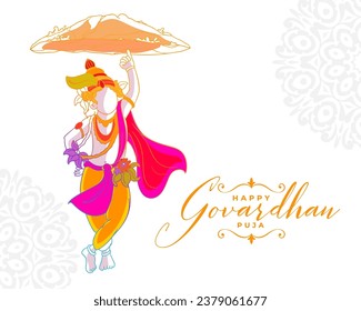 indian festival govardhan pooja celebration background for lord krishna blessing vector. Translation: Goverdhan Puja means worship of Govardhan mountain.