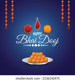 Indian festival happy bhai dooj celebration greeting card with creative illustration of pooja thali