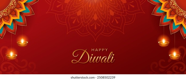 Indian festival happy diwali banner with decorative props, Indian traditional festival background, vector illustration