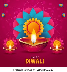 Indiano festival feliz diwali com adereços decorativos, fundo tradicional festival, cartão comemoração Diwali, ilustração vetorial