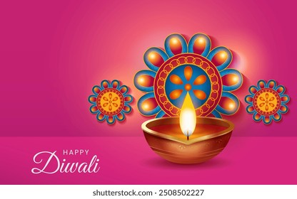 Indian festival happy diwali with decorative props, traditional festival background, Diwali celebration greeting card, vector illustration