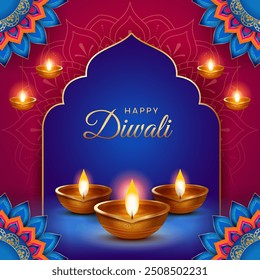 Indian festival happy diwali with decorative props, traditional festival background, Diwali celebration greeting card, vector illustration