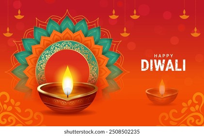 Indian festival happy diwali with decorative props, traditional festival background, Diwali celebration greeting card, vector illustration