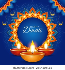 Festival indio feliz diwali con accesorios decorativos diwali, fondo tradicional diwali, tarjeta de felicitación de celebración Diwali, Ilustración vectorial