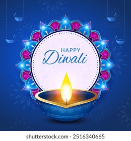 Diwali feliz del festival indio con los accesorios decorativos del diwali, fondo tradicional del diwali, tarjeta de felicitación de la celebración del diwali, Ilustración vectorial