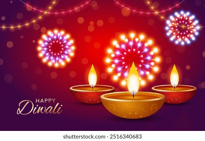 Indian festival happy diwali with decorative diwali props, diwali traditional background, diwali celebration greeting card, vector illustration