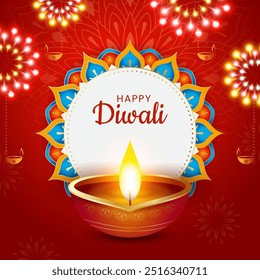 Indian festival happy diwali with decorative diwali props, diwali traditional background, diwali celebration greeting card, vector illustration