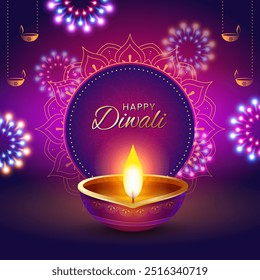 Indian festival happy diwali with decorative diwali props, diwali traditional background, diwali celebration greeting card, vector illustration