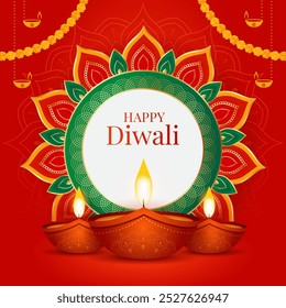 Indian festival happy diwali with decorative diwali props, diwali traditional background, Diwali celebration greeting card, vector illustration