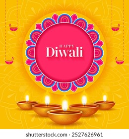 Indian festival happy diwali with decorative diwali props, diwali traditional background, Diwali celebration greeting card, vector illustration