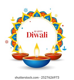 Indian festival happy diwali with decorative diwali props, diwali traditional background, Diwali celebration greeting card, vector illustration