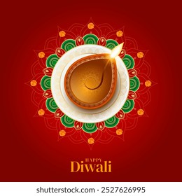 Indian festival happy diwali with decorative diwali props, diwali traditional background, Diwali celebration greeting card, vector illustration