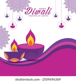 Indian festival Happy Diwali with Diwali Diya, holiday Background, Diwali celebration greeting card