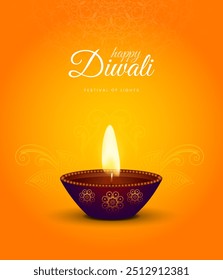 Festival indiano Happy Diwali com Diwali Diya, fundo de feriado, cartão de saudação de celebração de Diwali, design de ilustração vetorial