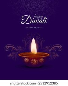 Indian festival Happy Diwali with Diwali Diya, holiday Background, Diwali celebration greeting card, vector illustration design