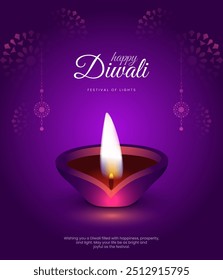 Indian festival Happy Diwali with Diwali Diya celebration greeting with vector illustration