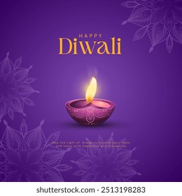 Indian festival Happy Diwali with Diwali Diya, holiday Background, Diwali celebration greeting card, vector illustration design.