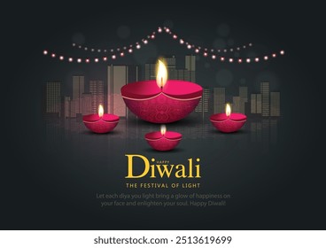 Indian festival Happy Diwali with Diwali Diya, holiday Background, Diwali celebration greeting card. abstract vector illustration design