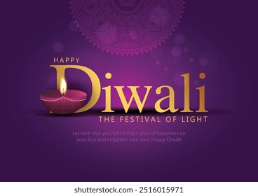 Festival indiano Happy Diwali com Diwali Diya, fundo de férias, cartão de saudação de celebração de Diwali.