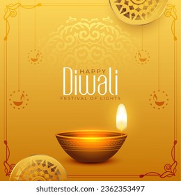 indian festival happy diwali event card with oil diya 