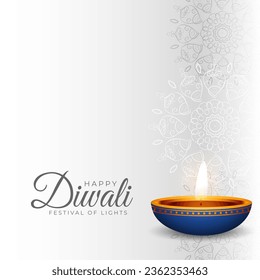 indian festival happy diwali grey background with burning diya 