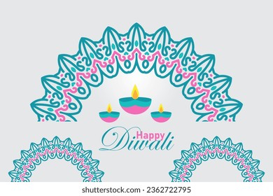 Indian festival Happy Diwali mandala ornament, holiday Background, Diwali celebration greeting card, vector illustration design.