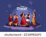 Indian festival Happy Diwali with Diwali props, holiday Background, Diwali celebration greeting card, vector illustration design.	