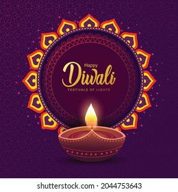 Indian festival Happy Diwali with Diwali props, holiday Background with crackers, Diwali celebration greeting card, vector illustration.