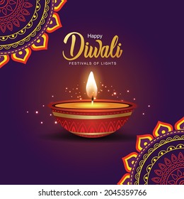 Indian festival Happy Diwali with Diwali props, holiday Background, Diwali celebration greeting card, vector illustration design.