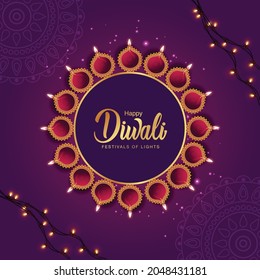 Indian festival Happy Diwali with Diwali props, holiday Background, Diwali celebration greeting card, vector illustration design.
