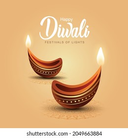 Indian festival Happy Diwali with Diwali props, holiday Background, Diwali celebration greeting card, vector illustration design.