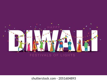 Indian festival Happy Diwali with Diwali props, holiday Background, Diwali celebration greeting card, vector illustration design.