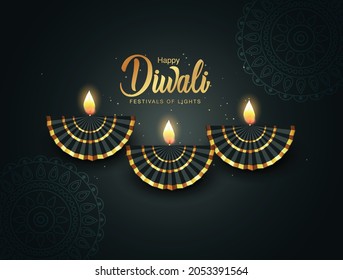 Indian festival Happy Diwali with Diwali props, holiday Background, Diwali celebration greeting card, vector illustration design.