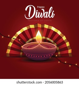 Indian festival Happy Diwali with Diwali props, holiday Background, Diwali celebrating people greeting card, vector illustration design.