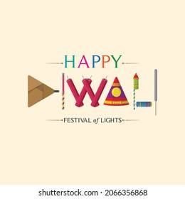 Indian festival Happy Diwali with Diwali props, holiday Background, Diwali celebration greeting card, vector illustration design.