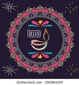 Indian festival Happy Diwali with Diwali props, holiday Background, Diwali celebration greeting card, vector illustration design.