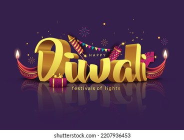 Indian festival Happy Diwali with Diwali props, holiday Background, Diwali celebration greeting card, vector illustration design.	