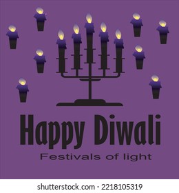 Indian festival Happy Diwali with Diwali props, holiday Background, Diwali celebration greeting card, vector illustration design.