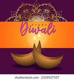 Indian festival Happy Diwali with Diwali props, holiday Background with crackers, Diwali celebration greeting card, vector illustration