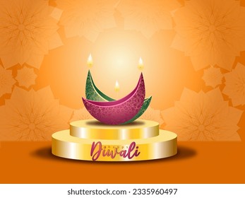 Indian festival Happy Diwali with Diwali props, holiday Background with crackers, Diwali celebration greeting card, vector illustration