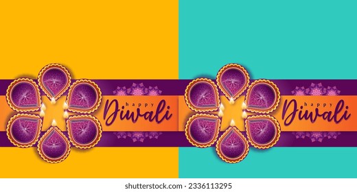 Indian festival Happy Diwali with Diwali props, holiday Background with crackers, Diwali celebration greeting card, vector illustration