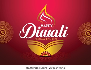 Indian festival Happy Diwali with Diwali props, holiday Background, Diwali celebration greeting card, vector illustration design.
