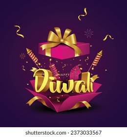 Festival indio Feliz Diwali con accesorios de Diwali, fondo de vacaciones, tarjeta de saludo de celebración de Diwali, diseño de ilustración vectorial.