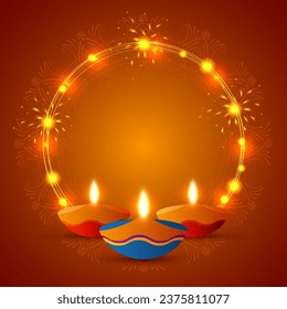 Indian Festival Happy Diwali with Diwali Props and Fireworks on a Regal and Elegant Background - Celebration Greeting Card, Vector Illustration