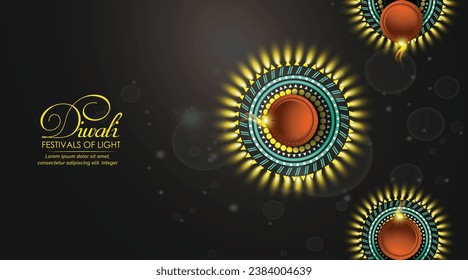 Indian festival Happy Diwali with Diwali props, holiday Background with crackers, Diwali celebration greeting card, vector illustration.