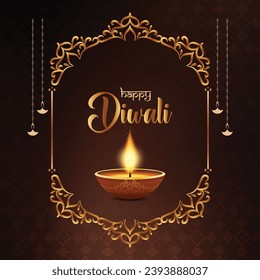 Indian festival Happy Diwali with Diwali props, holiday Background with crackers, Diwali celebration greeting card, vector illustration.