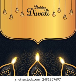 Festival indio Feliz Diwali con accesorios de Diwali, fondo de vacaciones, tarjeta de felicitación de la celebración de Diwali, diseño de la Ilustración vectorial.